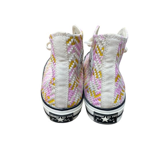 Converse Chuck Taylor All Star Woven High Pink yellow mens 9 wms rare 11 Sneaker - Picture 15 of 16